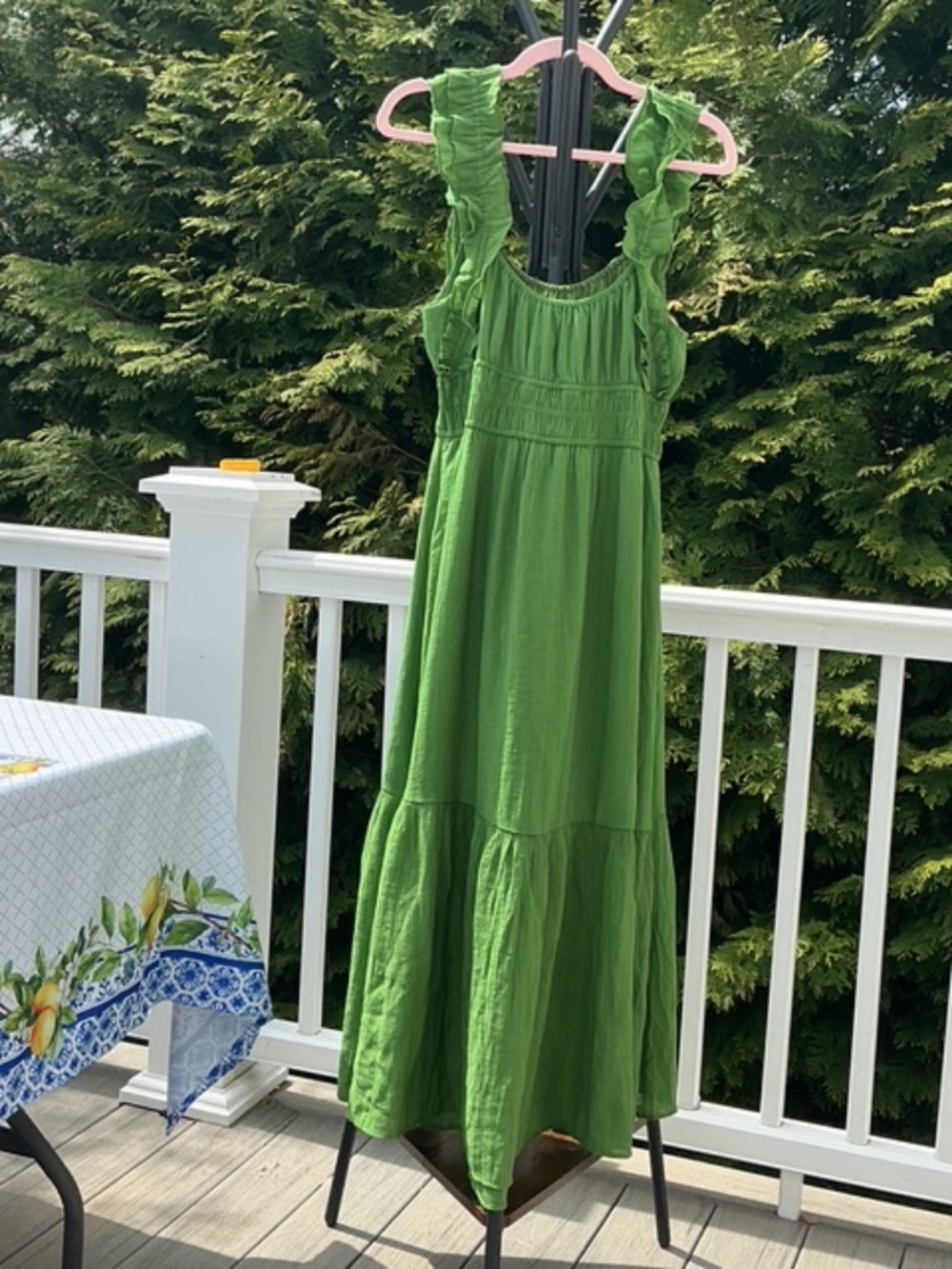 Abercrombie & Fitch Midi Dress Ruffle Smocked, Green